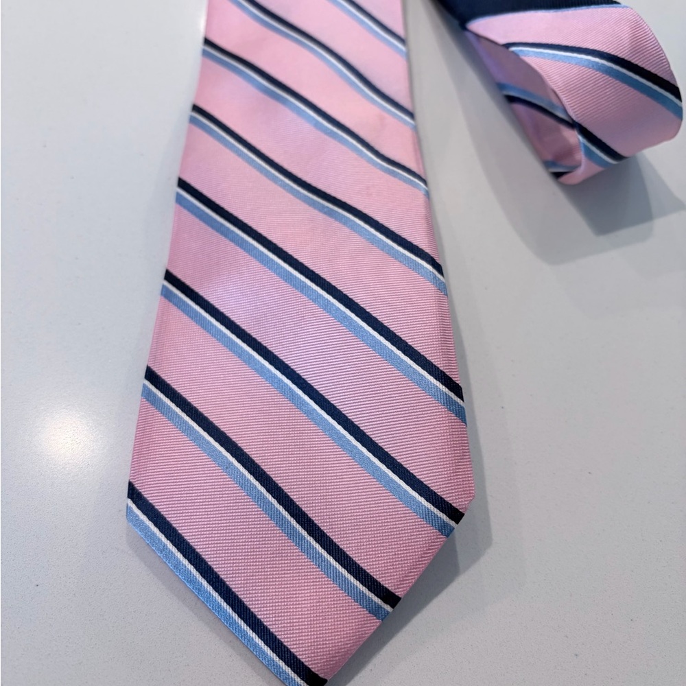 Tommy Hilfiger Pink and Navy Striped Men's Tie